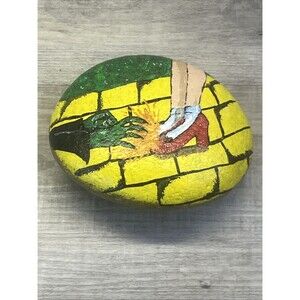 Hand Painted Art Rock Garden Wizard of OZ Paperweight OOAK Yellow Brick Road